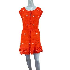 Anthropologie Leifnotes Women's 6 Espejo Mirror Dress Orange‎ Ruffled Hem